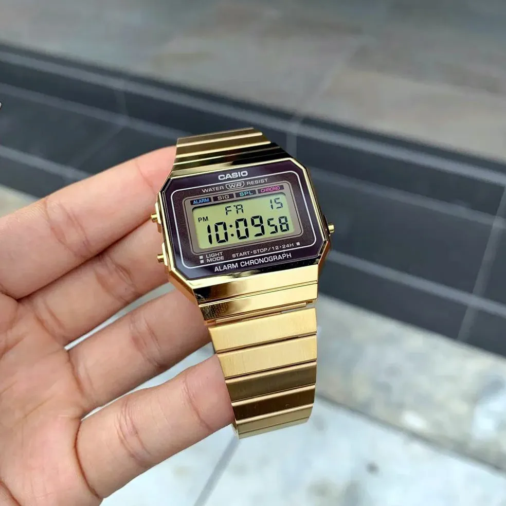 WW1940 Casio Vintage Super Slim Digital Golden Chain Watch A700WG-9ADF