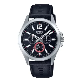WW1956 Casio Standard Multifunction Stainless Steel Leather Belt Watch MTP-E350L-1BVDF