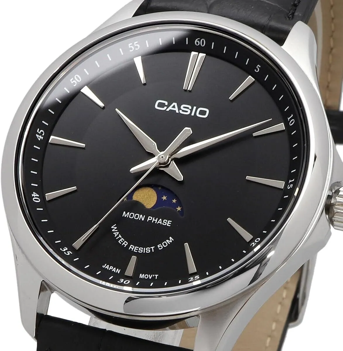WW2476 Casio Standard Moon Phase Leather Belt Watch MTP-M100L-1AVDF