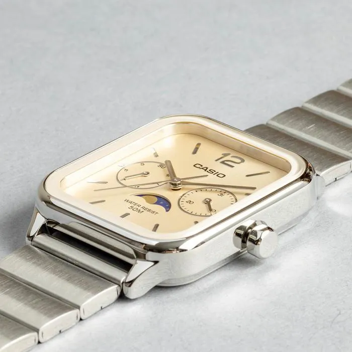 WW2885 Casio Standard Moon Phase Day Date Chain Watch MTP-M305D-9AVDF