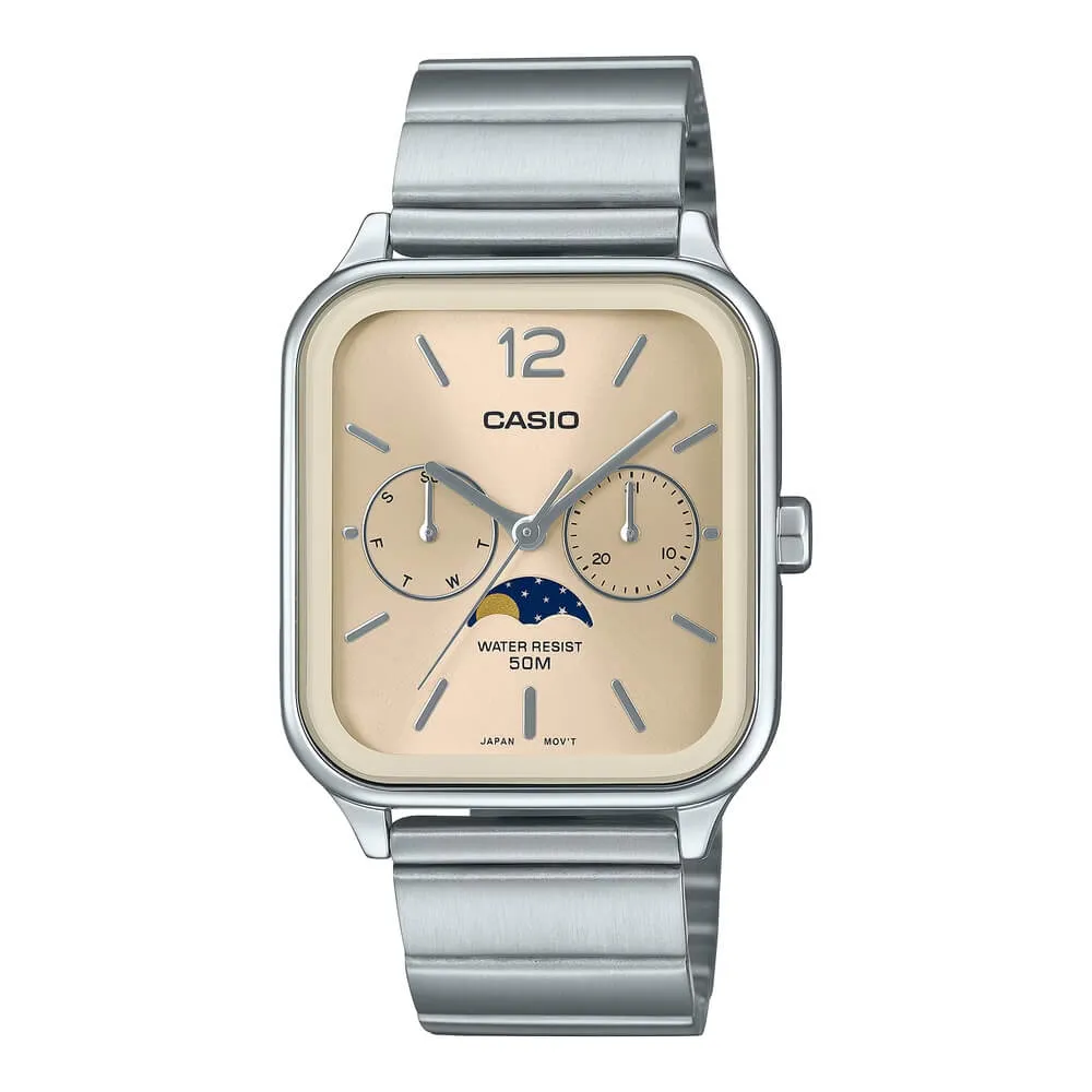 WW2885 Casio Standard Moon Phase Day Date Chain Watch MTP-M305D-9AVDF
