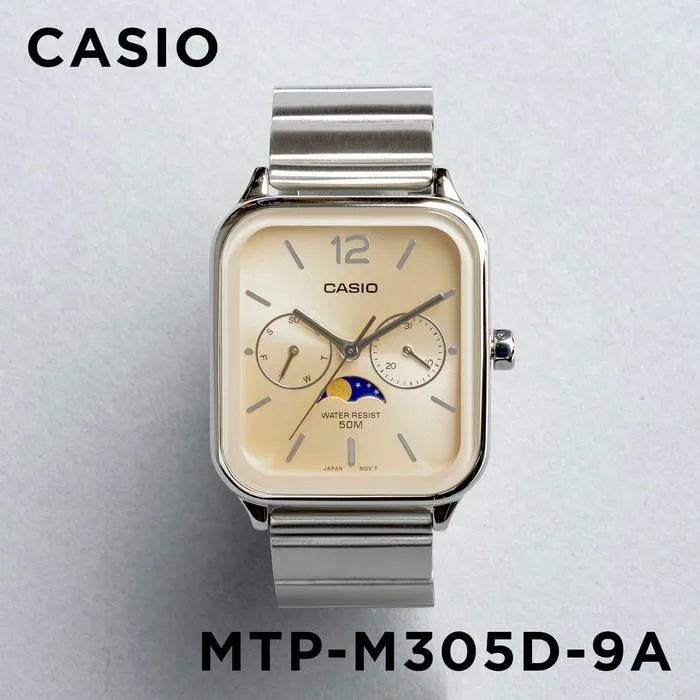 WW2885 Casio Standard Moon Phase Day Date Chain Watch MTP-M305D-9AVDF